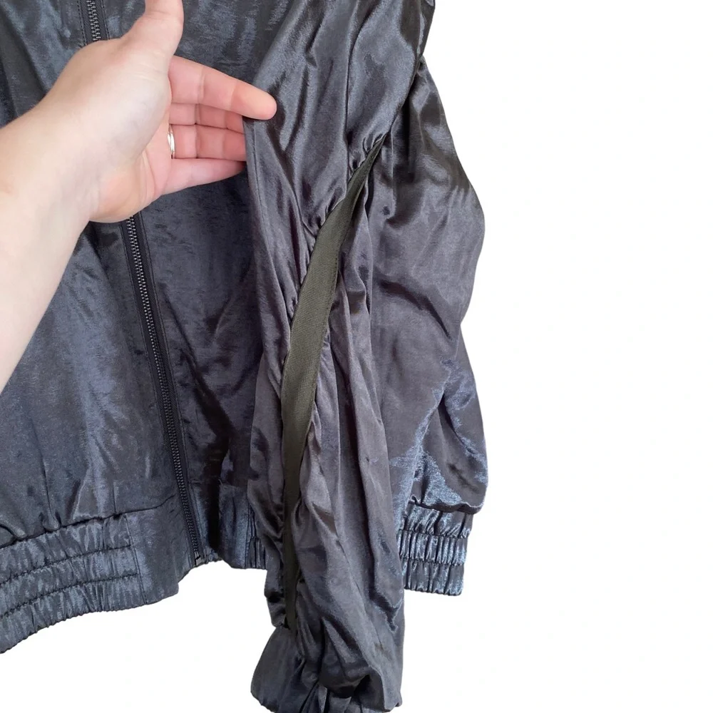 Free People NEW Movement Relay Zip-Up Olive Green Satin Bomber Jacket Size Large
